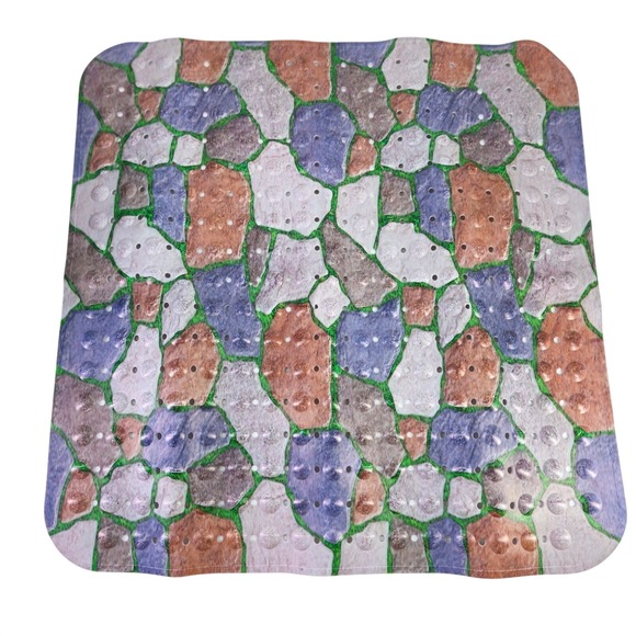 Unbranded Other - Square Cobblestone Pebble Print Shower Mat Non-Slip Suction Cup Multicolor 31x31